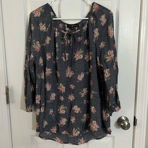 Fred David long sleeve boho floral top tie front detail dots large
